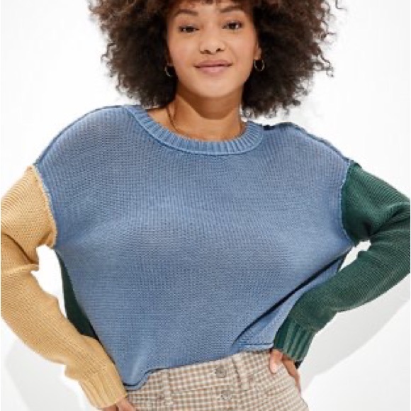 American Eagle Outfitters Sweaters - American Eagle color block retro easy crew neck sweater size large